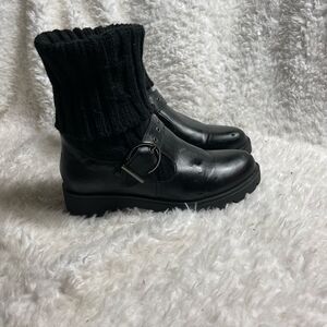 Bamboo black sweater cuffs & vegan leather ankle side buckle strap size 11